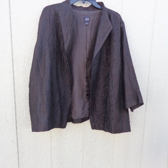 Fab Brown Textured Eileen Fisher Woman Silk Blend Open Jacket 2xl - Picture 2 of 16